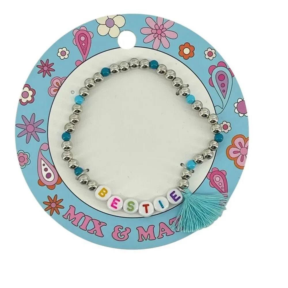 Bestie Beaded Bracelet Friendship Bracelet Silver Tone Tassel Women Girls New